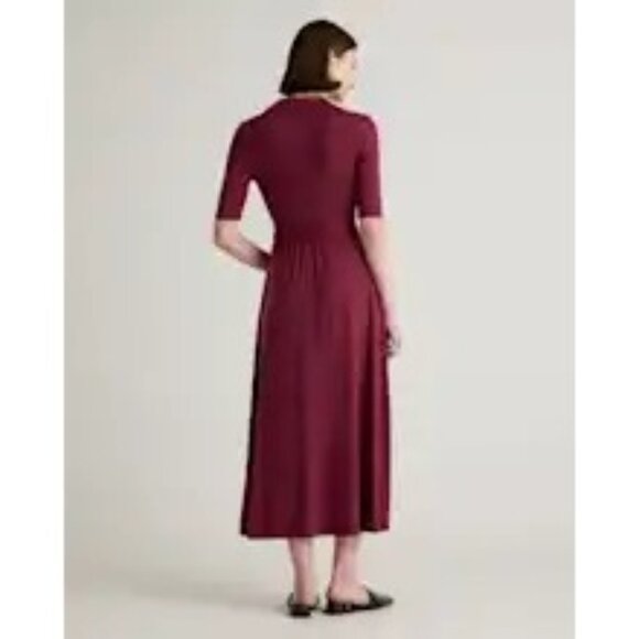 NWT Quince Tencel Jersey Midi Wrap Dress Wine Basic Sleeved Small Classic - Picture 5 of 13